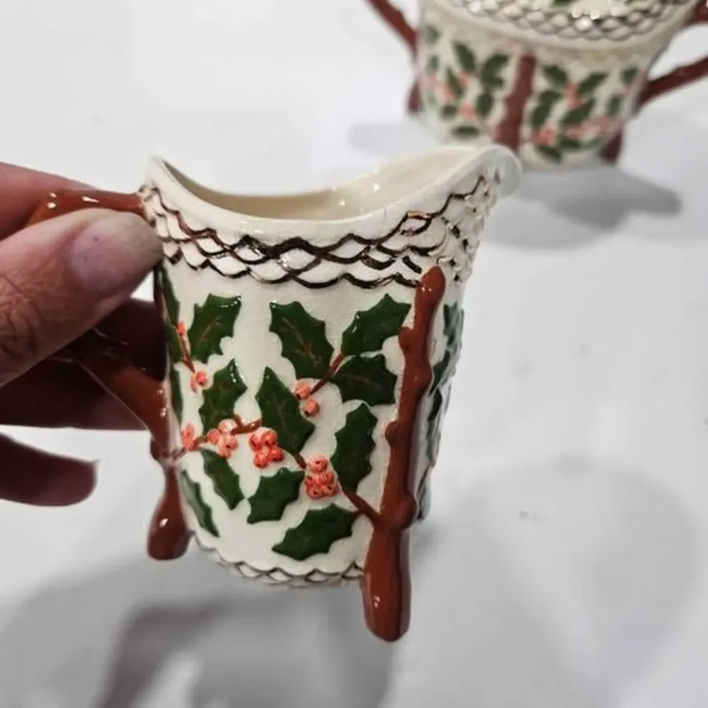 Christmas Holly Creamer and Sugar Bowl Set